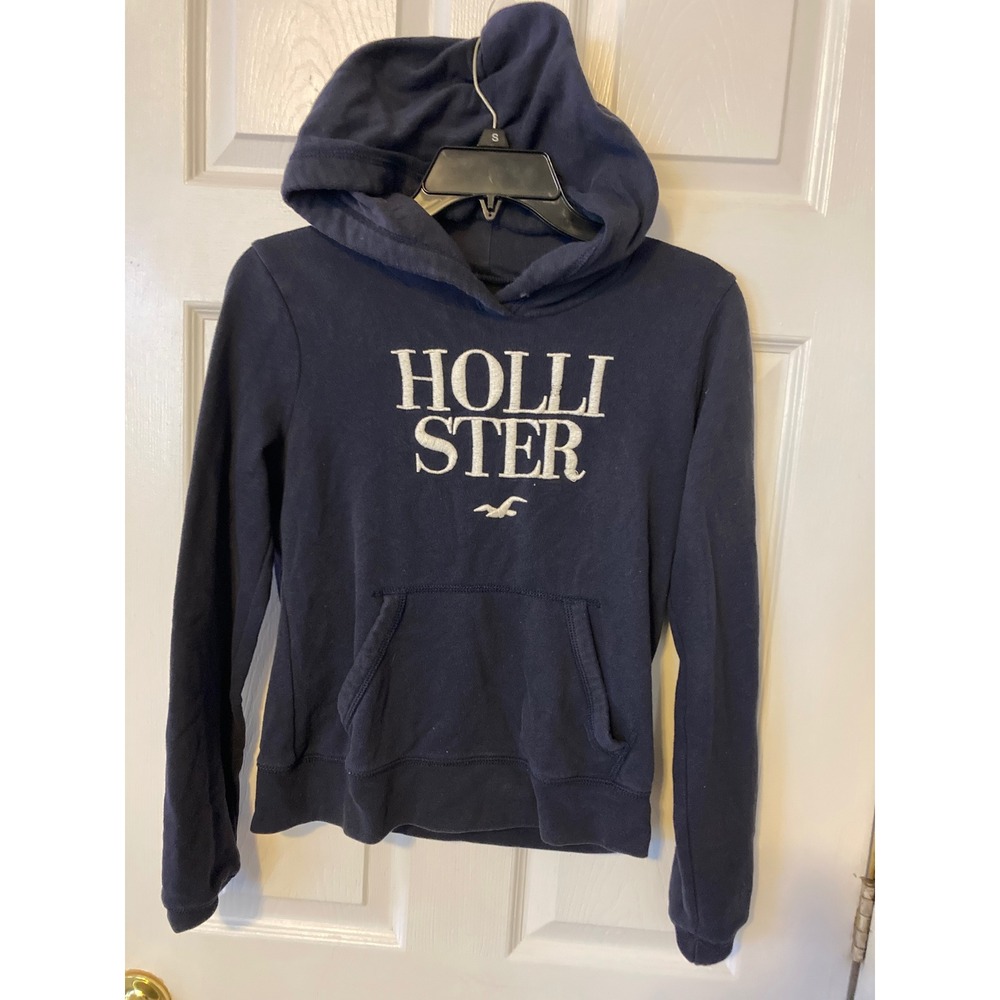 Hollister Navy Blue Embroidered LogoPullover Hoodie Sweatshirt Small Mens Womens